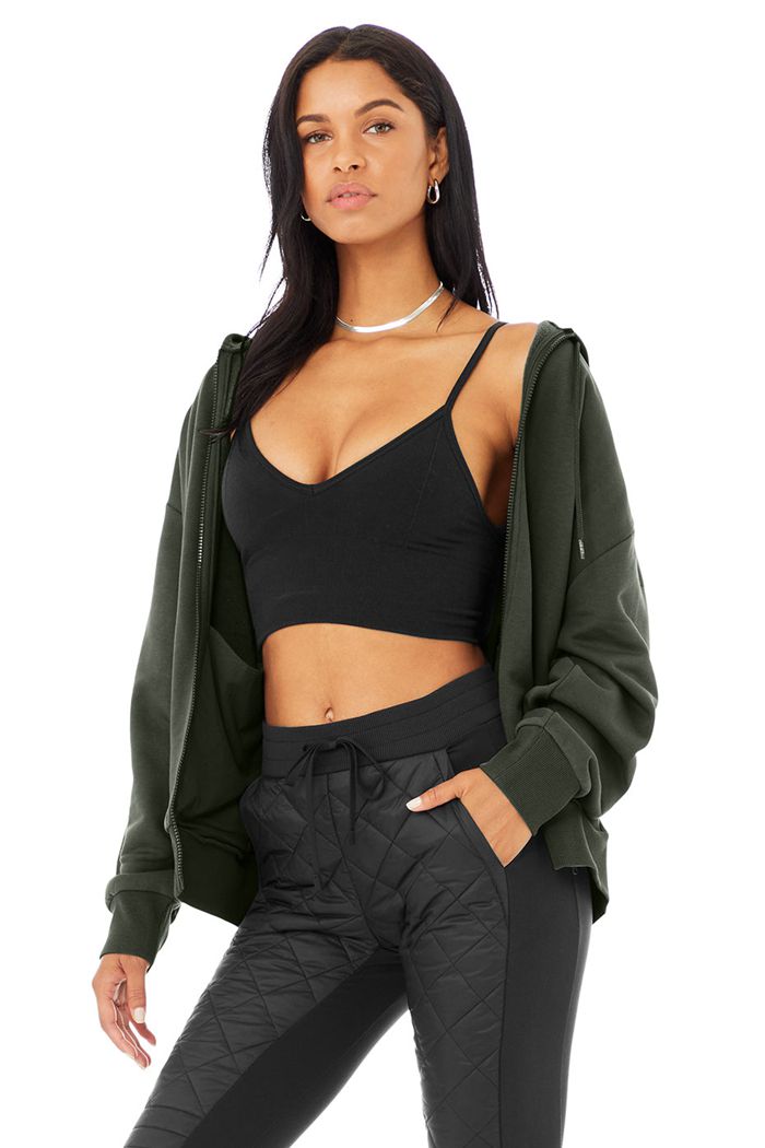 Dark Green Alo Yoga Hype Full Zip Women's Hoodie | 71902ERTQ