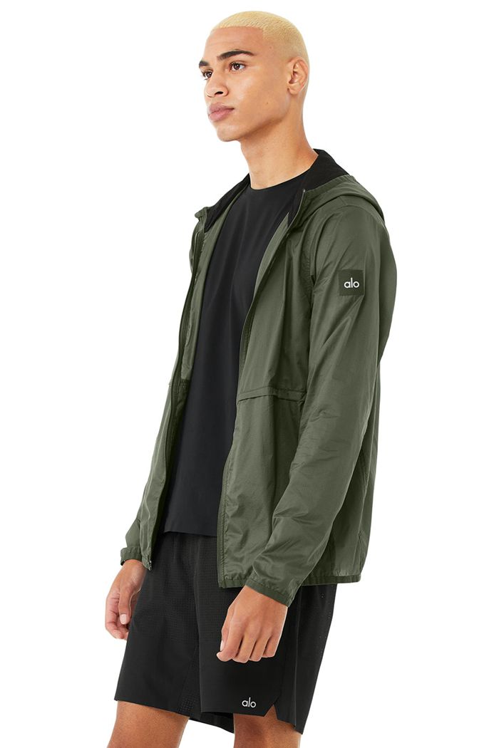 Dark Green Alo Yoga Repeat Running Men's Jackets | 09467MRDN