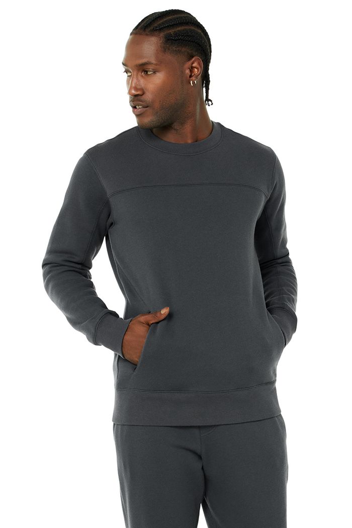 Dark Grey Alo Yoga Base Sweatshirt Men's Long Sleeve | 53842WFQJ