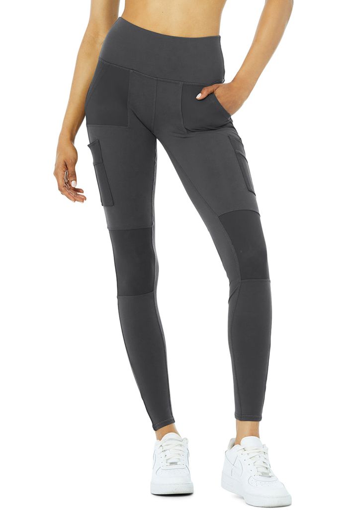 Dark Grey Alo Yoga High-Waist Cargo Women's Leggings | 38912CVXN