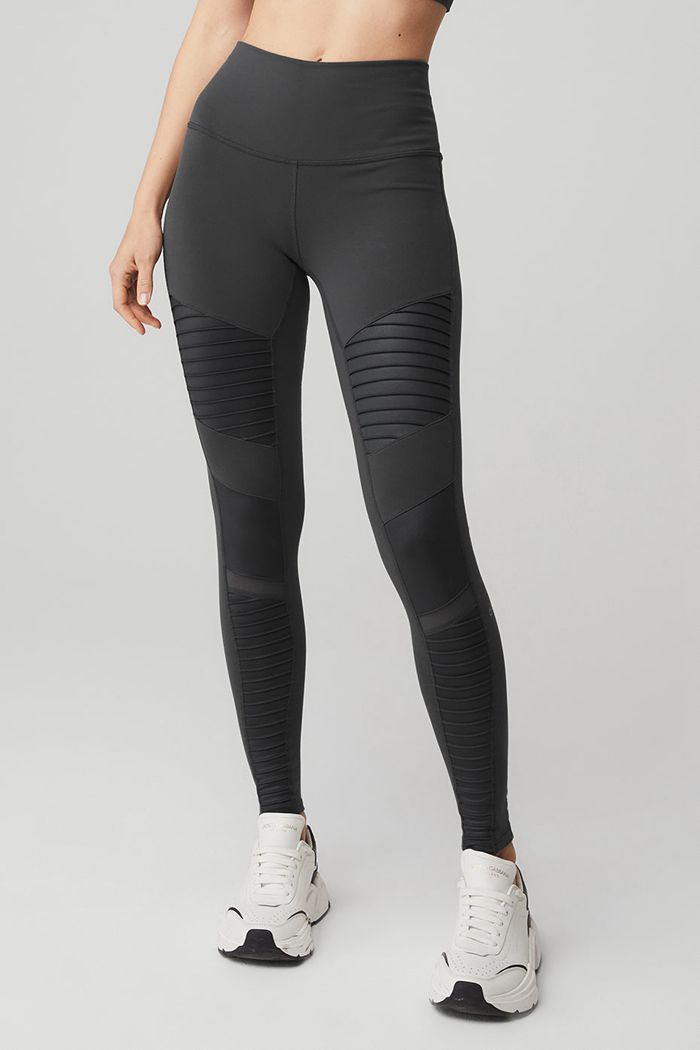 Dark Grey Alo Yoga High-Waist Moto Women's Leggings | 63947HIMS