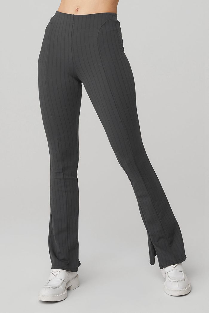 Dark Grey Alo Yoga High-Waist Pinstripe Zip It Flare Women's Leggings | 12403JLPF