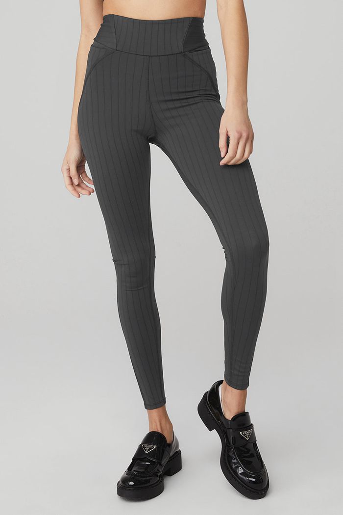 Dark Grey Alo Yoga Pinstripe Jacquard Extreme High-Waist Women's Leggings | 04283WLMA