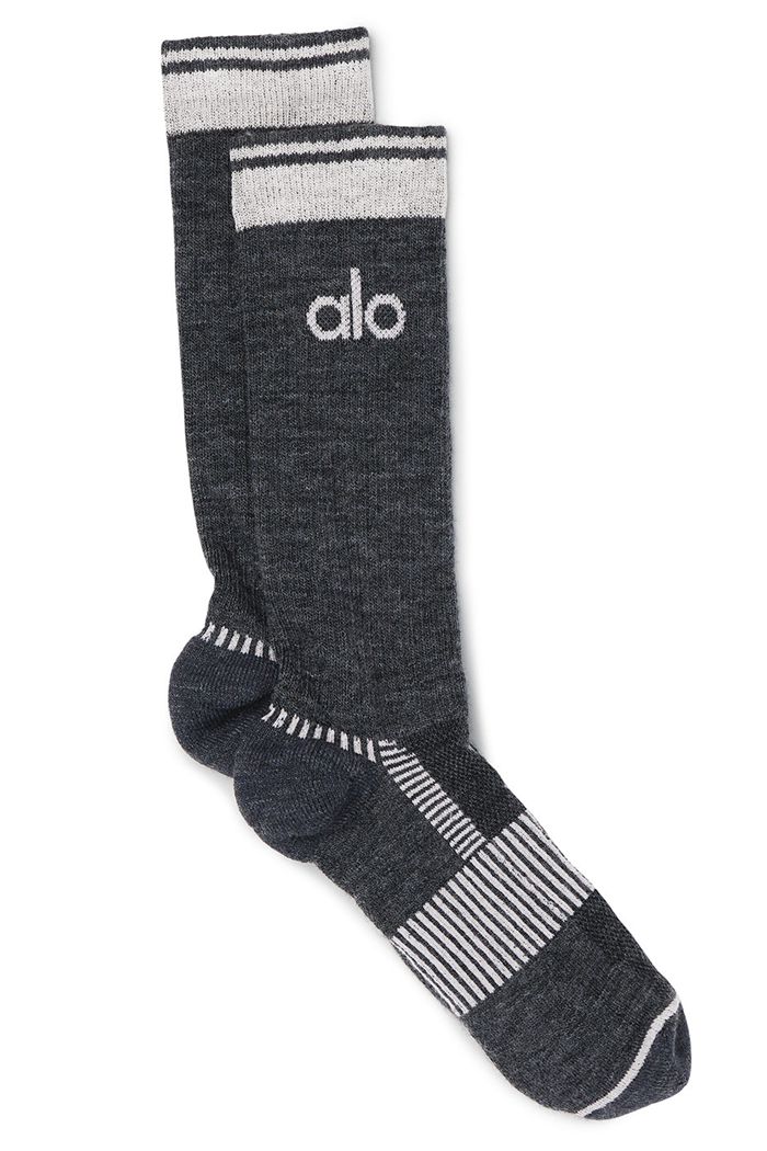 Dark Grey Alo Yoga Wool-Tech Crew Women's Socks | 18934PMJB