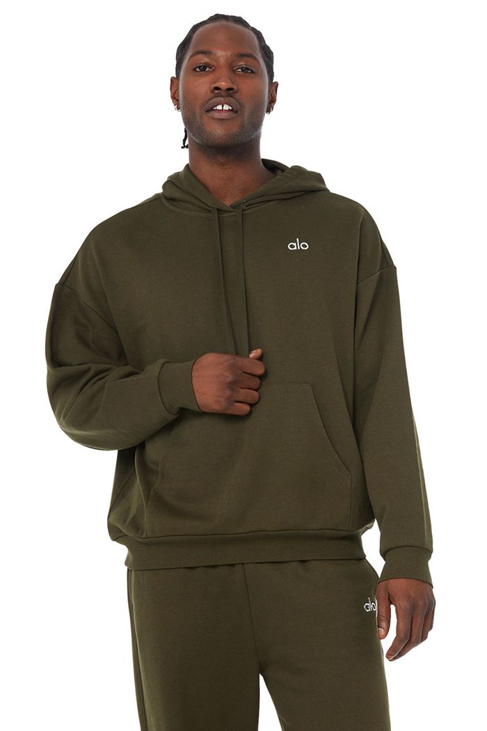 Dark Olive Alo Yoga Accolade Men's Hoodie | 53987NMEI