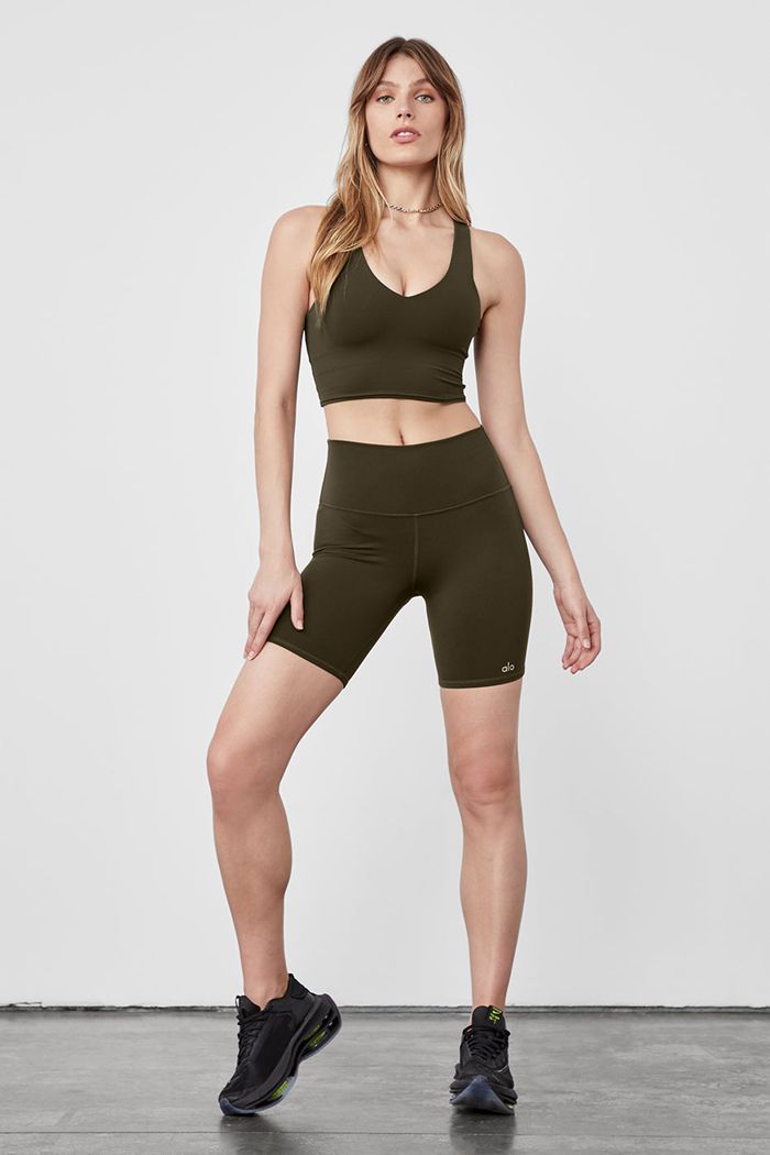 Dark Olive Alo Yoga Airbrush Real Women's Tank Tops | 02147QPFX