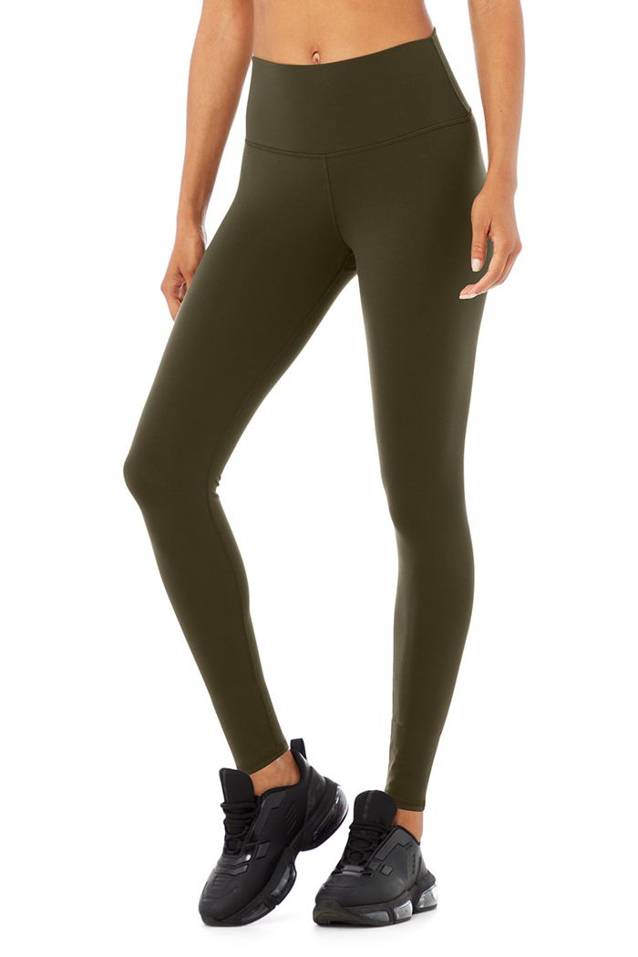 Dark Olive Alo Yoga High-Waist Airbrush Women's Leggings | 96435AYXM