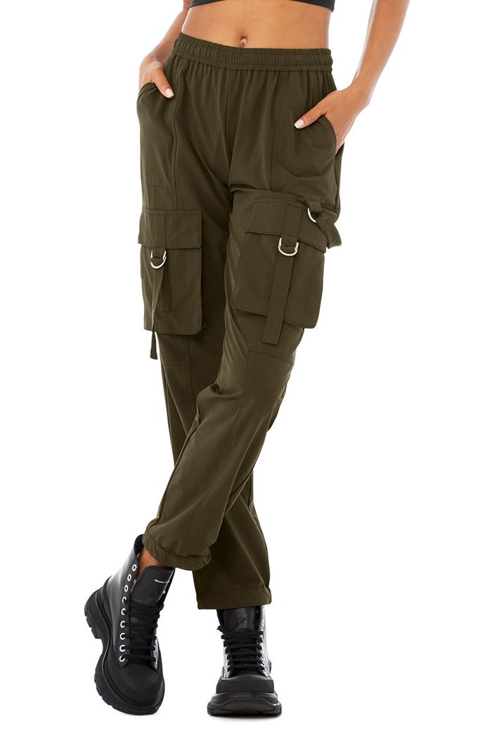 Dark Olive Alo Yoga High-Waist City Wise Cargo Women's Pants | 17053HAUI