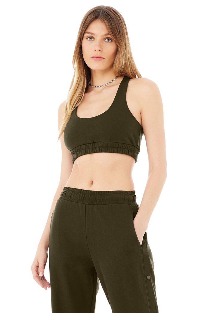 Dark Olive Alo Yoga Scoop Neck Sweatshirt Women's Bras | 47591CJOM