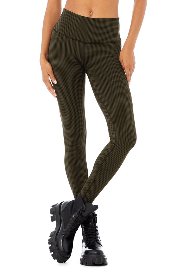 Dark Olive Black Alo Yoga High-Waist Micro Houndstooth Women's Leggings | 28473CXUW