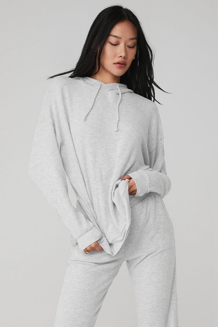 Grey Alo Yoga Alolux Cozy Women's Hoodie | 19206XDVT