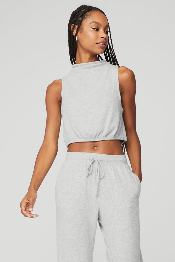 Grey Alo Yoga Alolux Soho Mock Neck Women's Vest | 48097OZLF