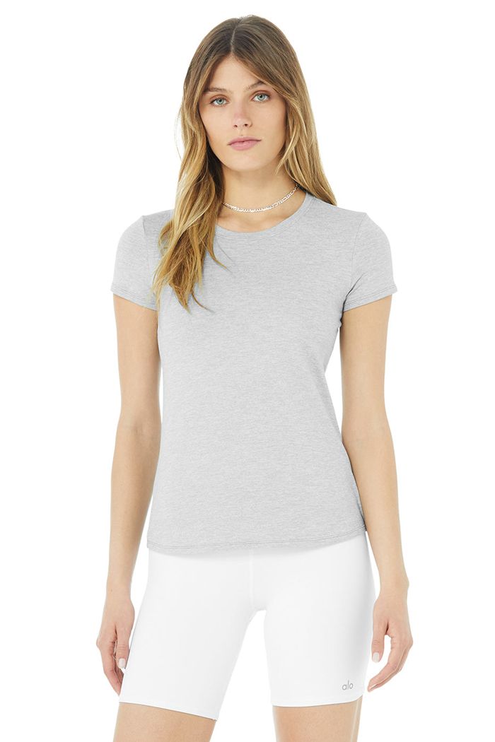 Grey Alo Yoga Alosoft Finesse Tee Women's Short Sleeve | 04196ZLQC