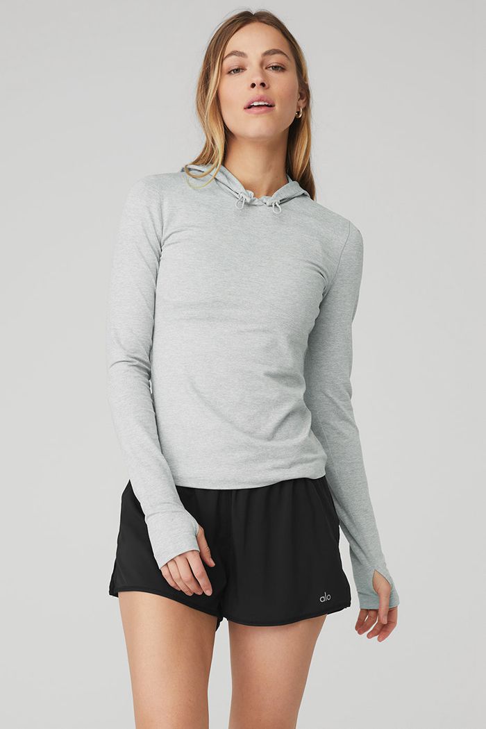 Grey Alo Yoga Alosoft Hooded Runner Women's Long Sleeve | 43785KYMZ