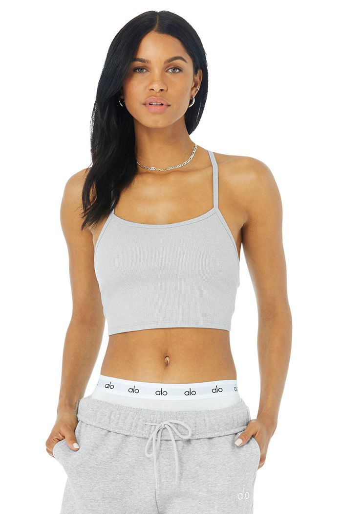 Grey Alo Yoga Alosoft Ribbed Crop Calm Women's Tank Tops | 86937OEDM