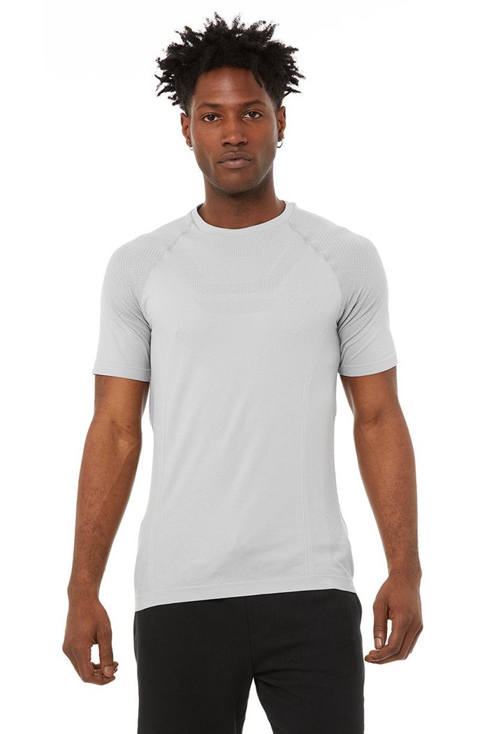 Grey Alo Yoga Amplify Seamless Tee Men's Short Sleeve | 17390SWZP