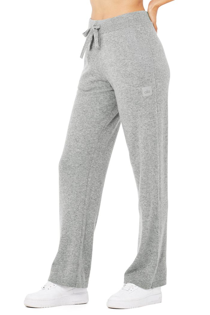 Grey Alo Yoga Cashmere High-Waist Jet Set Wide Leg Women's Pants | 03165PYKD