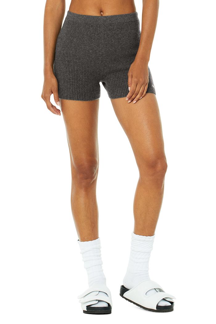 Grey Alo Yoga Cashmere Ribbed Staycation Women's Short | 46218NRPW