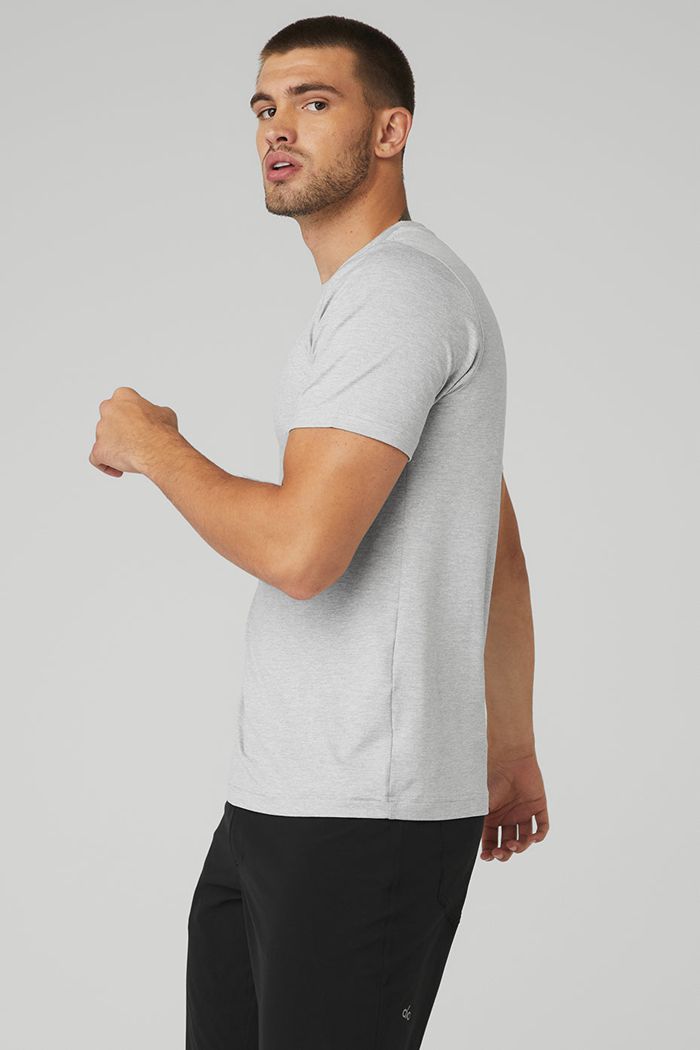 Grey Alo Yoga Conquer Reform Crewneck Men's Short Sleeve | 05298YRXM