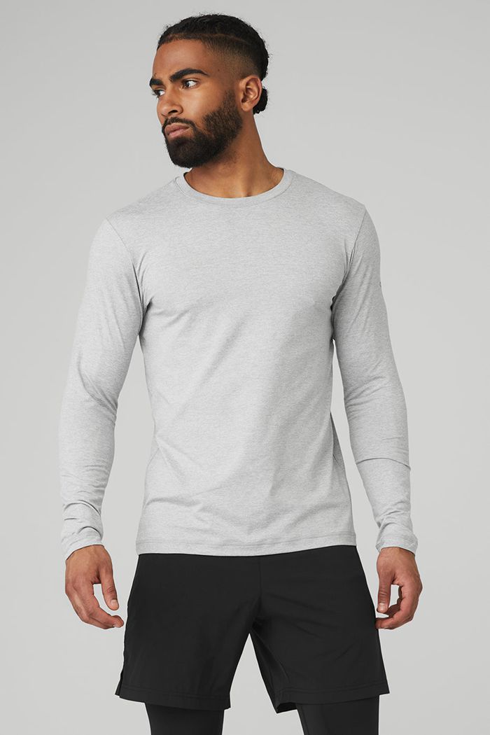 Grey Alo Yoga Conquer Reform Crewneck Men's Long Sleeve | 68403SAQB