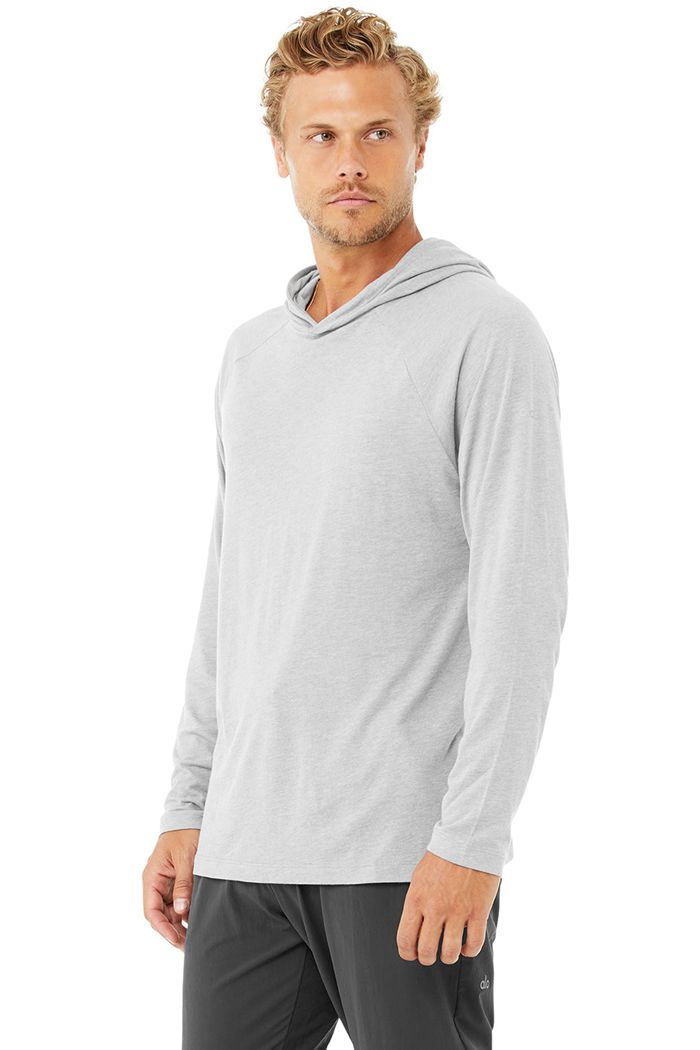 Grey Alo Yoga Core Hooded Runner Men's Hoodie | 25491WCQI