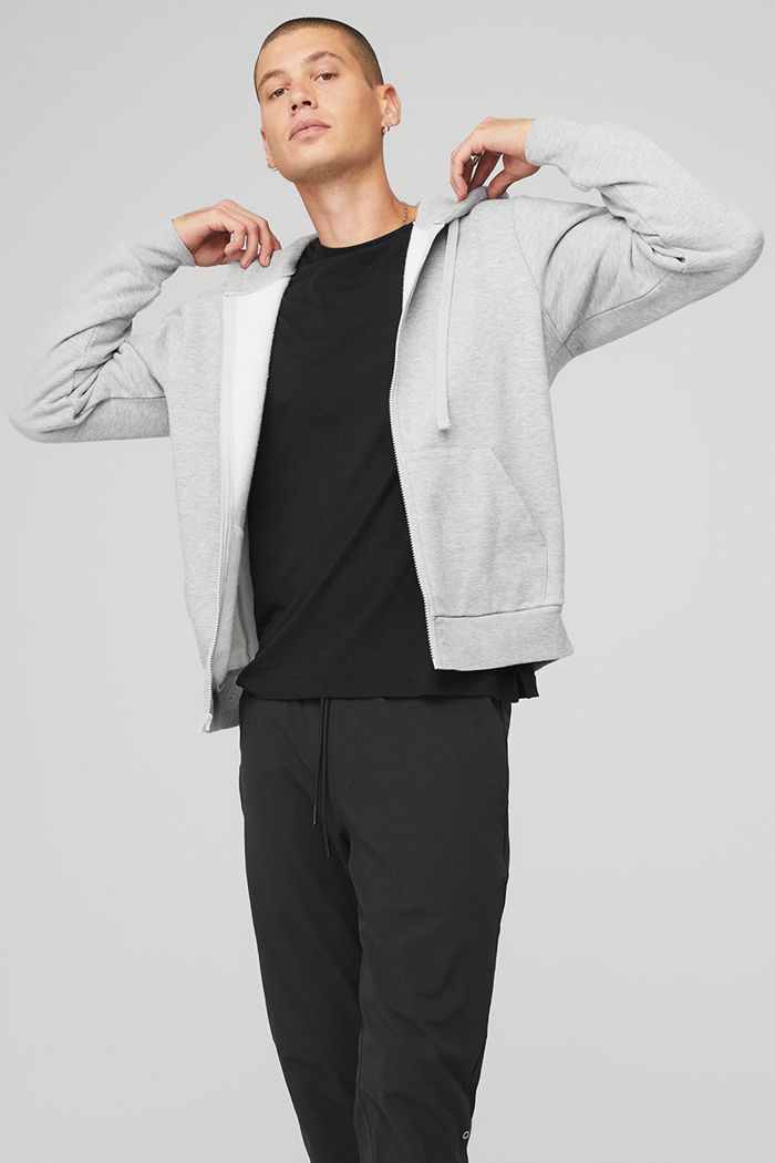 Grey Alo Yoga Everyday Full Zip Men's Hoodie | 76302GAQY