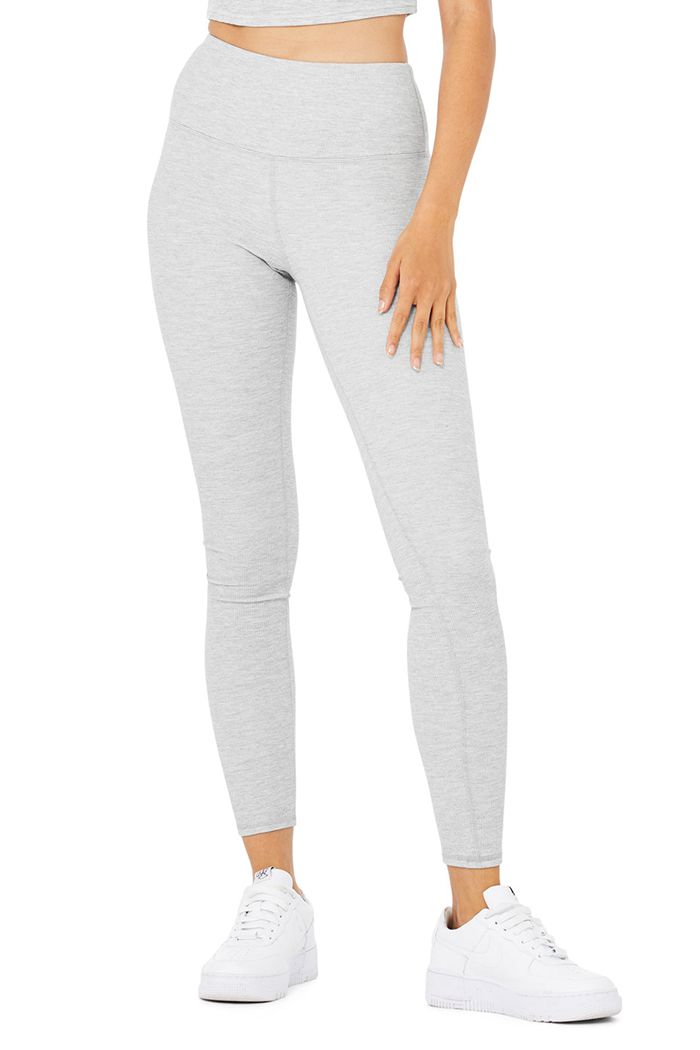 Grey Alo Yoga High-Waist Micro Waffle LowKey Women's Leggings | 70613NOEC