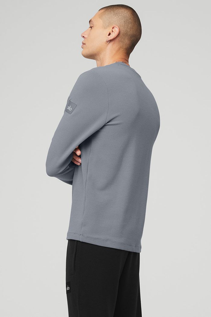 Grey Alo Yoga Micro Waffle Fast Break Henley Men's Long Sleeve | 82973QJZW