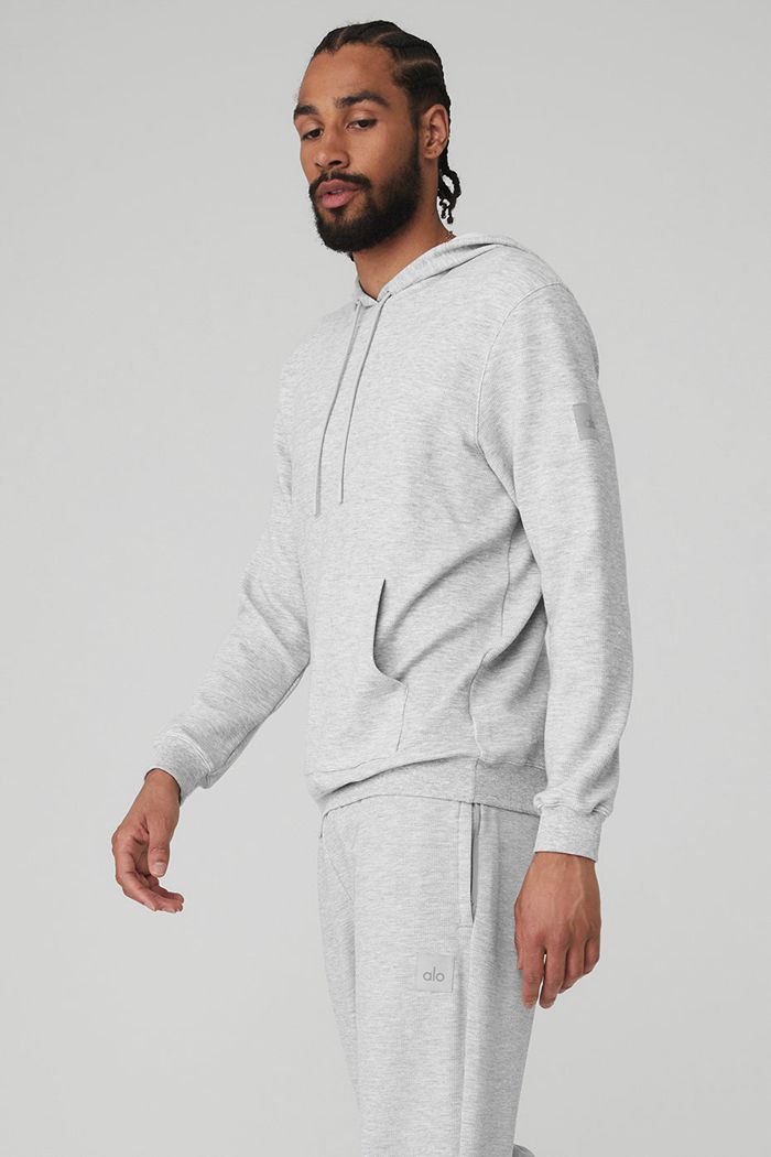 Grey Alo Yoga Micro Waffle Fast Break Men's Hoodie | 32895ZTNF