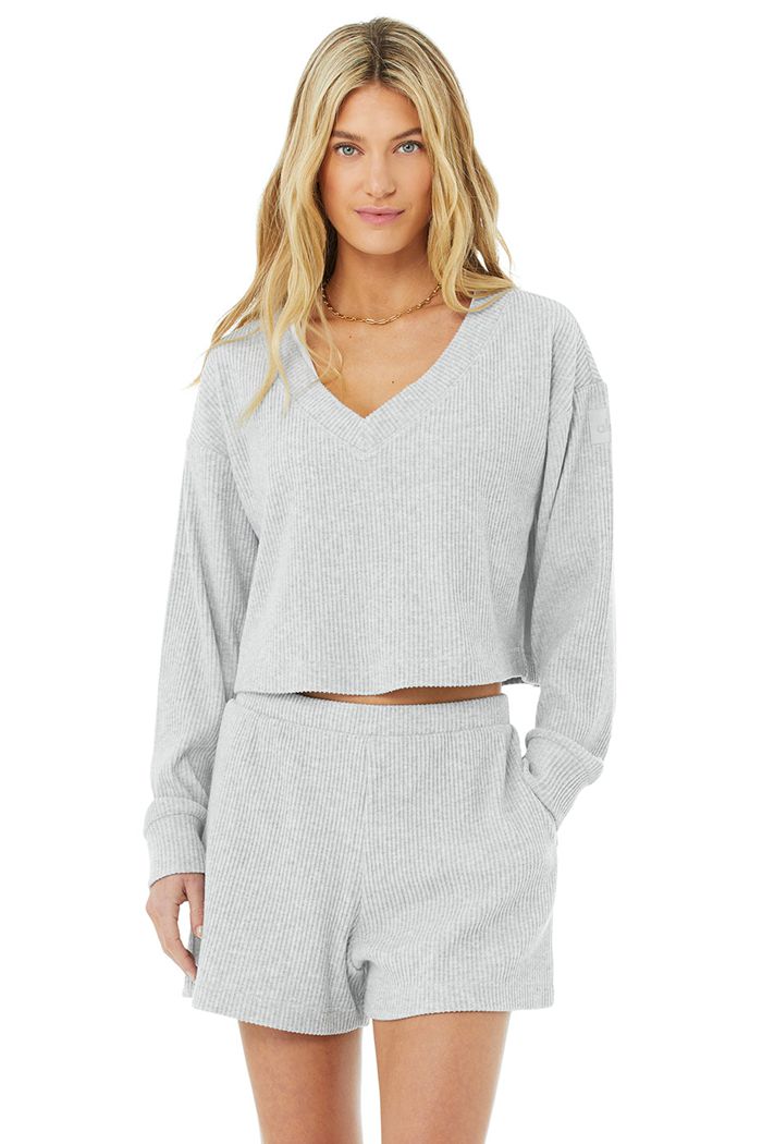 Grey Alo Yoga Muse V-Neck Women's Pullover | 58396BJPF