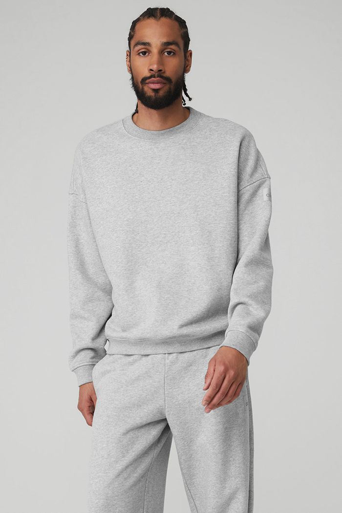 Grey Alo Yoga Renown Crew Neck Men's Pullover | 91407ZVAO