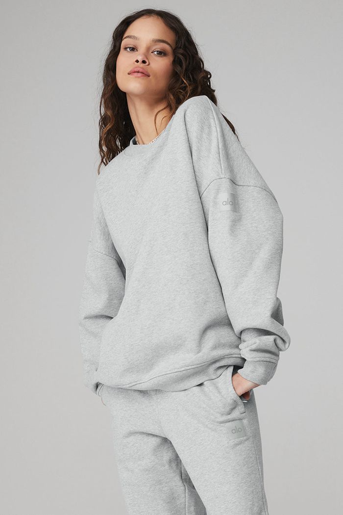 Grey Alo Yoga Renown Crew Neck Women's Pullover | 06728SHYI