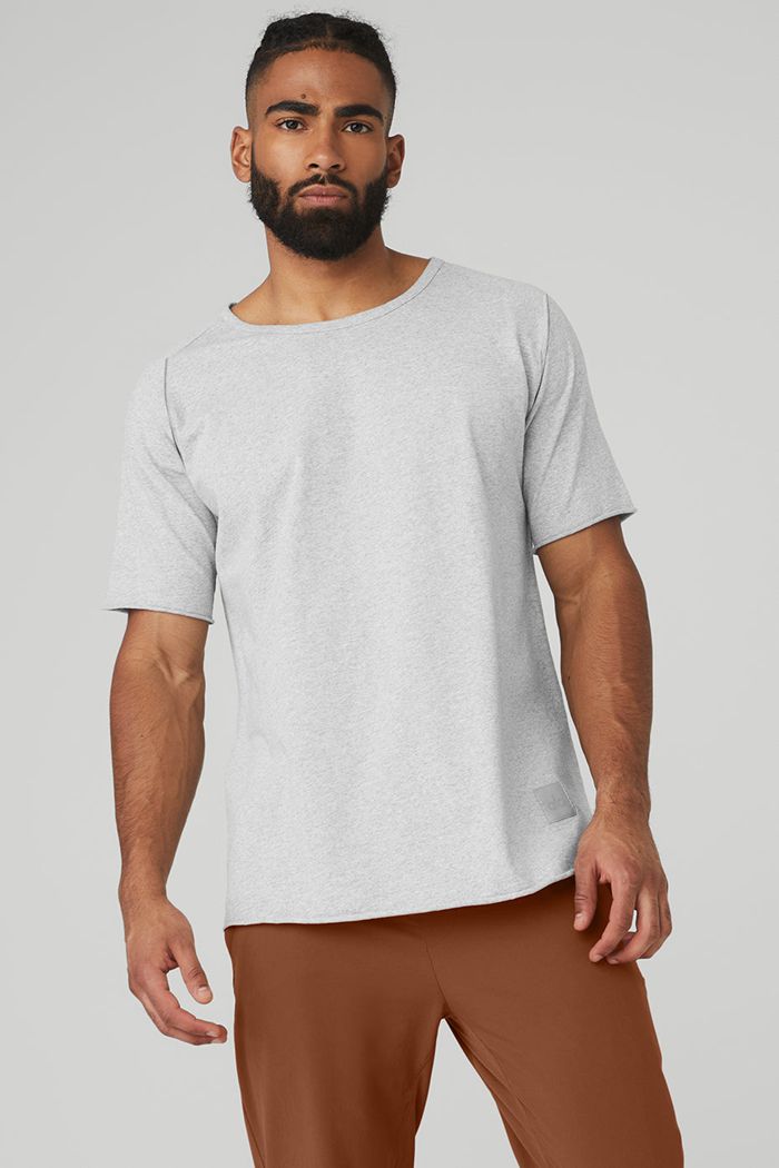 Grey Alo Yoga Society Crewneck Tee Men's Short Sleeve | 83209WQFP