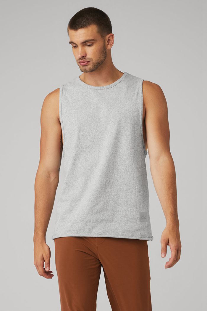 Grey Alo Yoga Society Men's Tank Tops | 32805GPJH