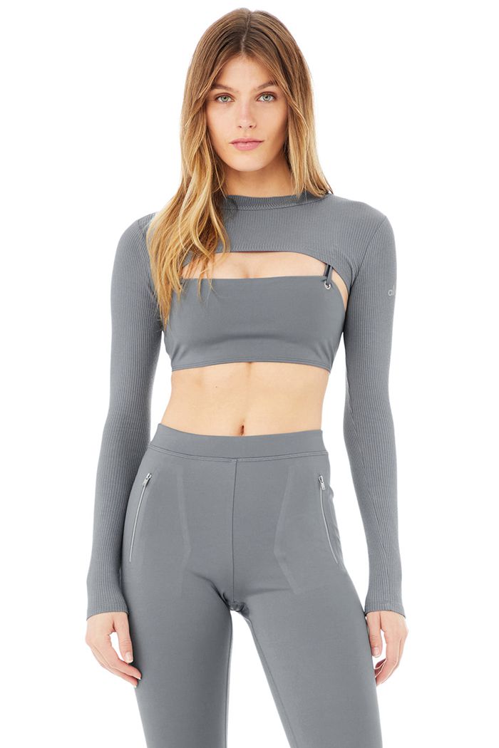 Grey Alo Yoga Thrill Seeker Women's Long Sleeve | 60193GTAY