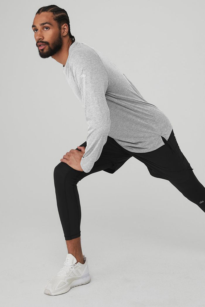 Grey Alo Yoga Triumph Tee Men's Long Sleeve | 89370WYOQ