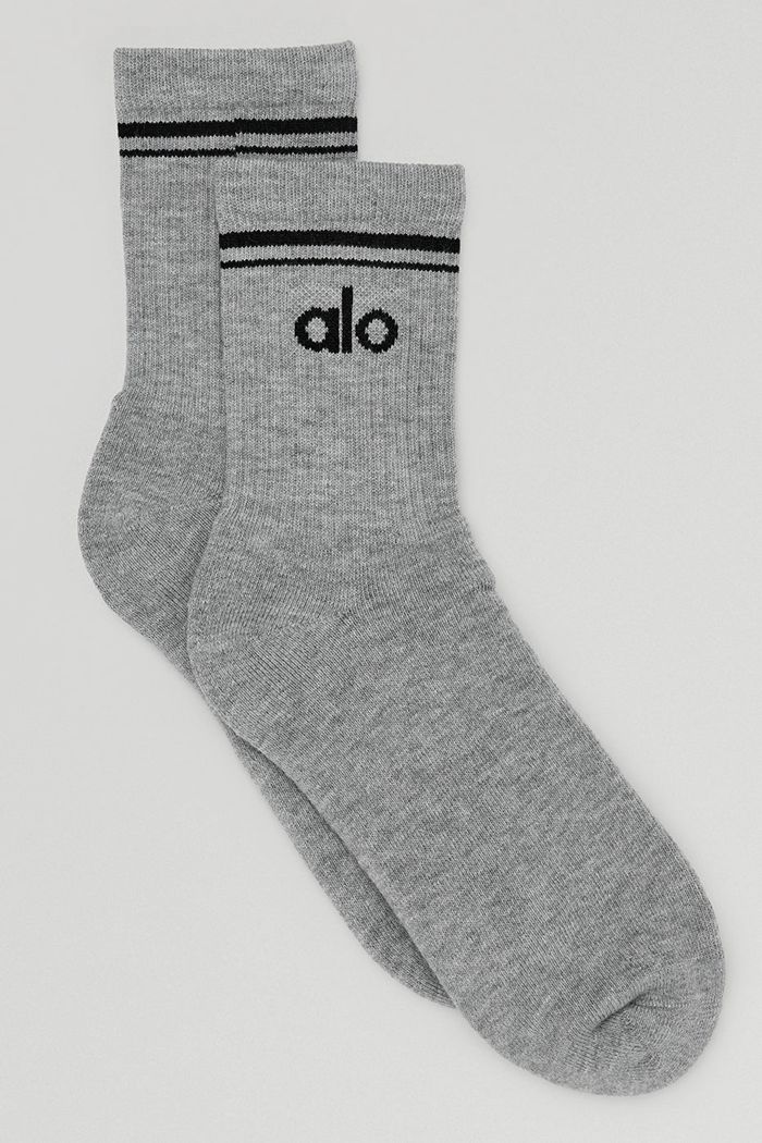 Grey Black Alo Yoga Half-Crew Throwback Women's Socks | 53098NTCG