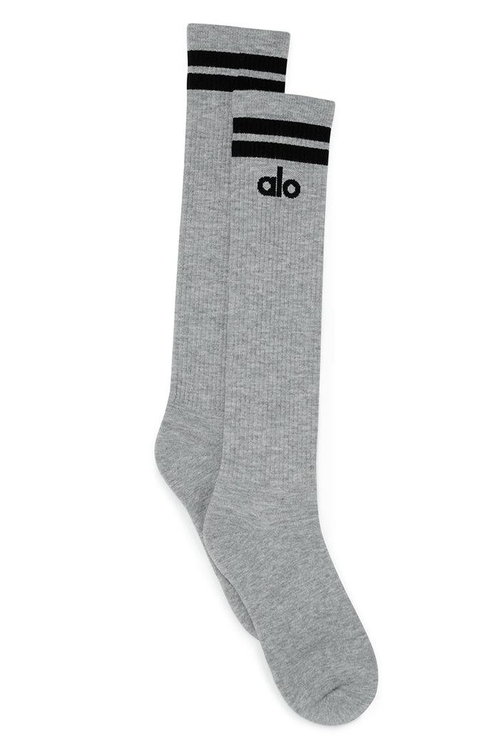 Grey Black Alo Yoga Knee-High Throwback Women's Socks | 40293LOAC