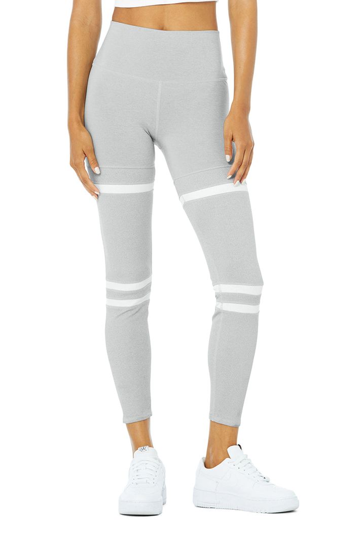 Grey White Alo Yoga High-Waist Legit Women's Leggings | 61382DGLU