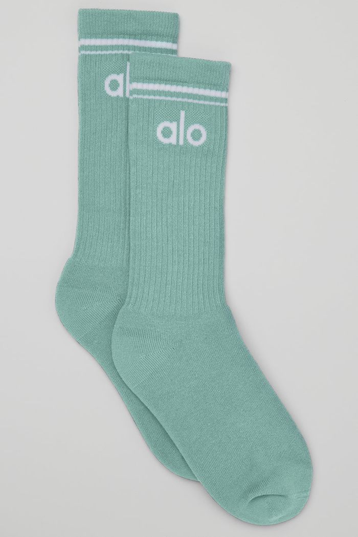 Light Blue White Alo Yoga Throwback Women's Socks | 64198GYOJ