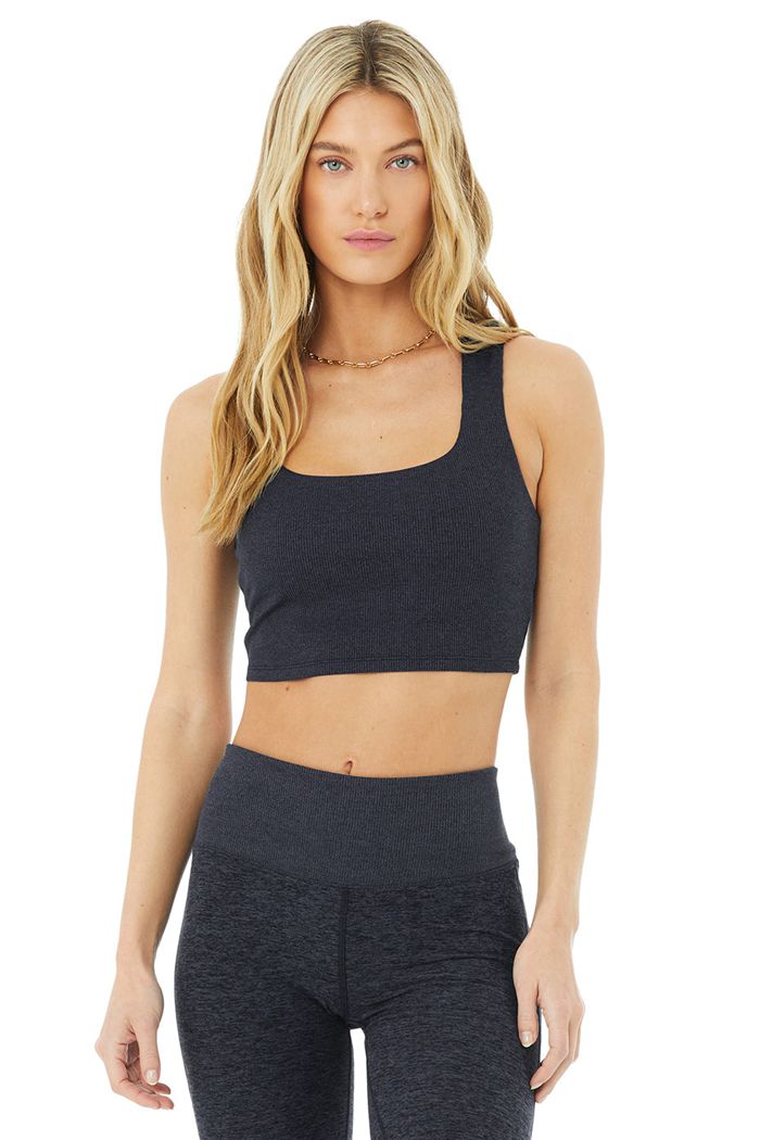 Navy Alo Yoga Alosoft Ribbed Chic Women's Tank Tops | 78046PESJ