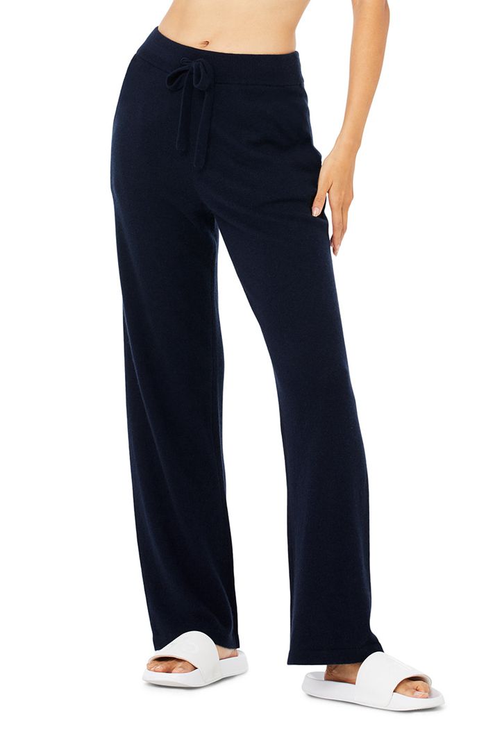 Navy Alo Yoga Cashmere High-Waist Jet Set Wide Leg Women's Pants | 58032MNSK