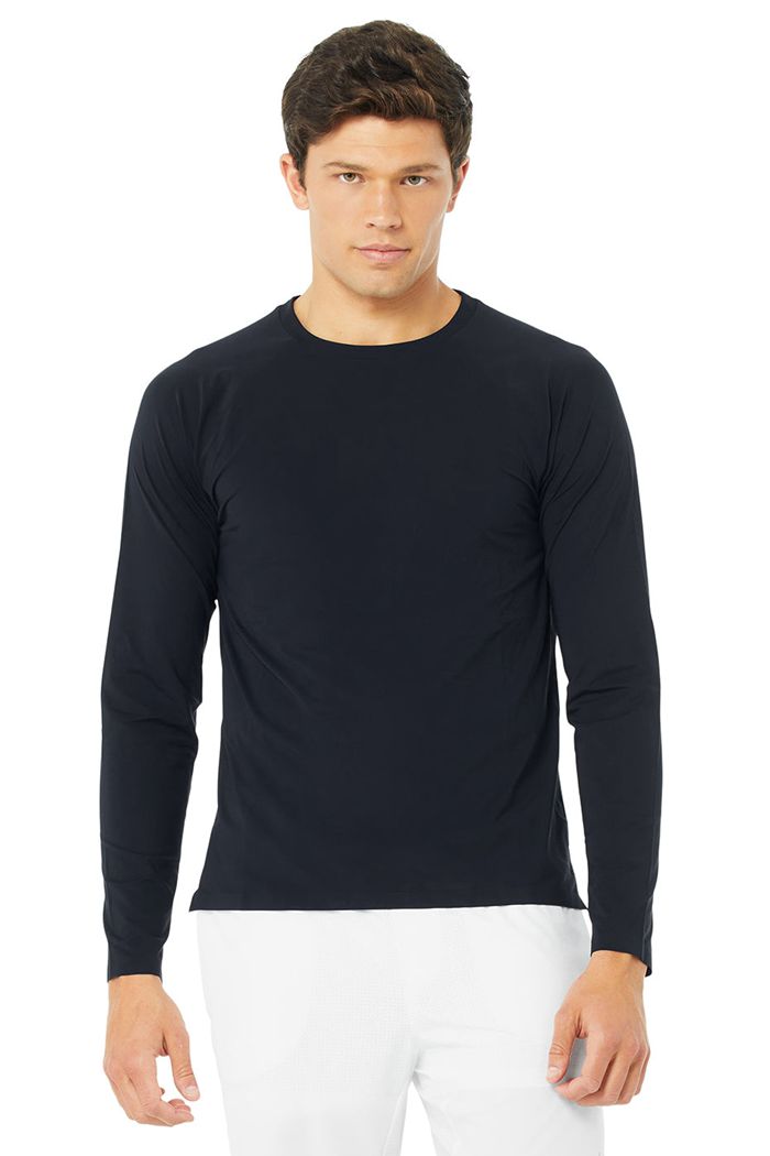 Navy Alo Yoga Idol Performance Tee Men's Long Sleeve | 03458SKOB