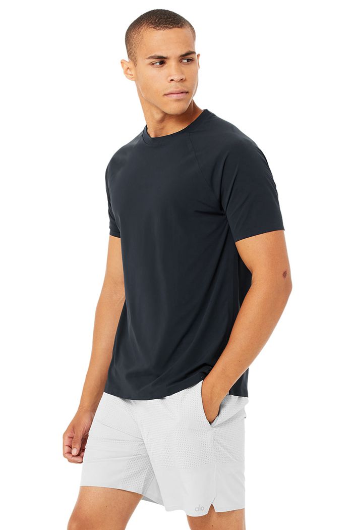 Navy Alo Yoga Idol Performance Tee Men's Short Sleeve | 74286OANF