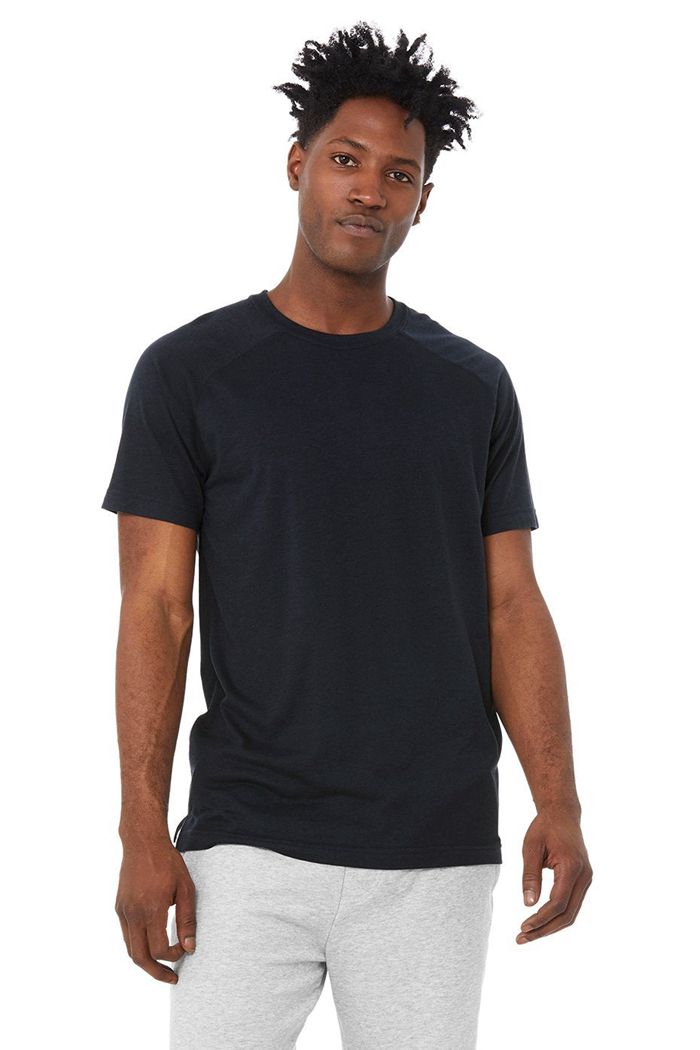 Navy Alo Yoga Triumph Crew Neck Tee Men's Short Sleeve | 06432YXGD