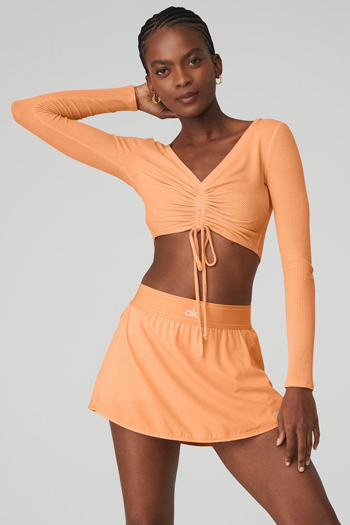 Orange Alo Yoga Ribbed Cinch Cropped Women's Long Sleeve | 82067NJUA