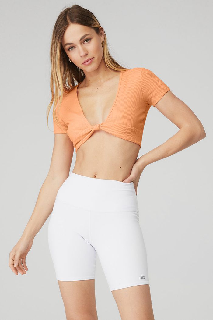 Orange Alo Yoga Ribbed Knotty Women's Short Sleeve | 15349LOFB