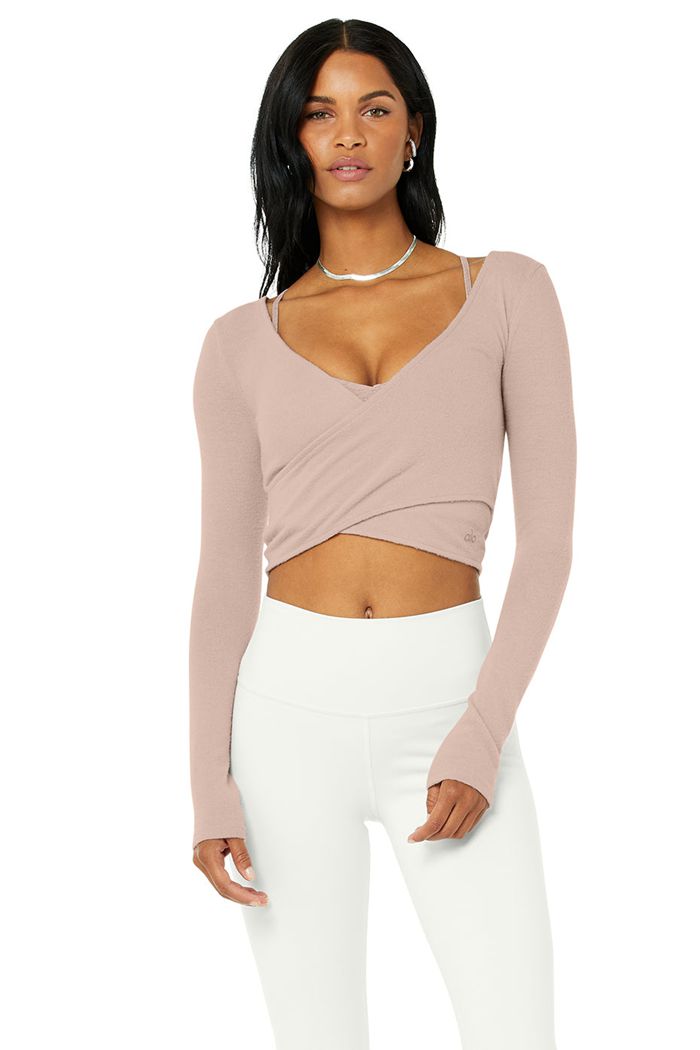 Pink Alo Yoga Amelia Luxe Crop Women's Long Sleeve | 16593DBEJ