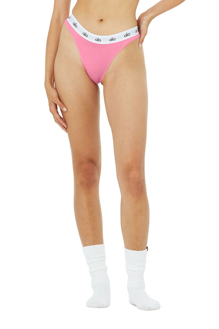 Pink Alo Yoga Icon High-Cut Thong Women's Underwear | 18253LFZN