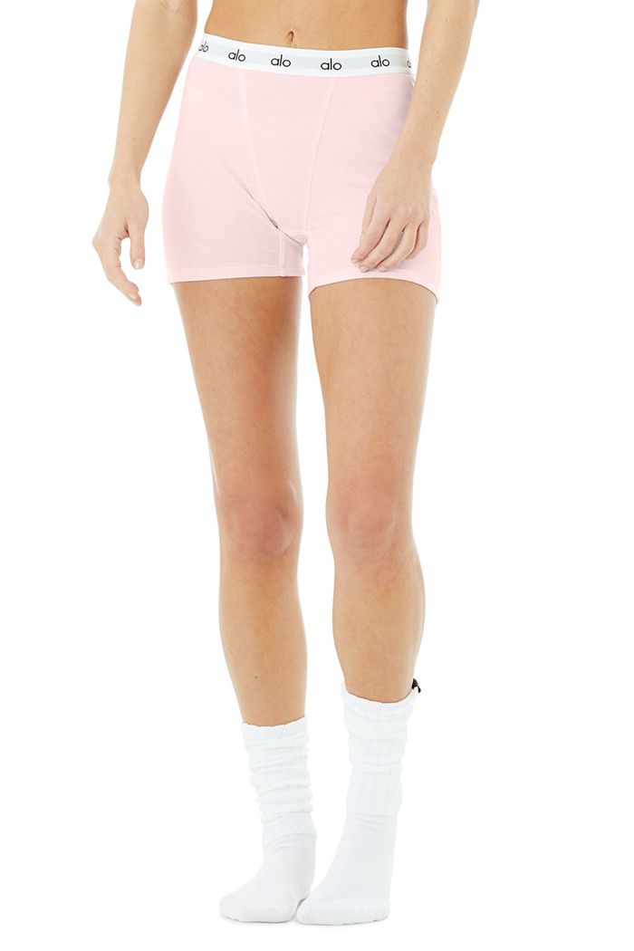 Pink Alo Yoga Icon Ribbed Boy Women's Short | 85042UTEL